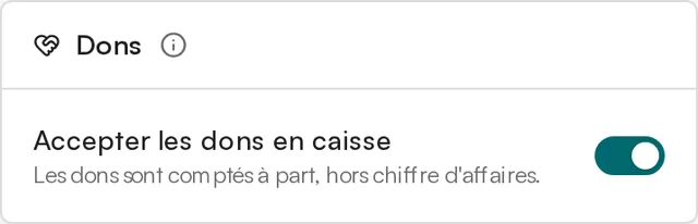 Carte Dons des réglages de l’événement : Accepter les dons en caisse activé.